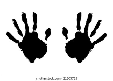 Black hand prints on pure white background