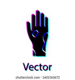 Black Hand with psoriasis or eczema icon isolated on white background. Concept of human skin response to allergen or chronic body problem.  Vector Illustration