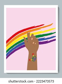 Black Hand with Rainbow Background, Gender LGBT Symbol