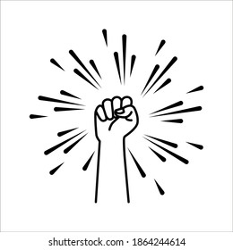 Black hand raised in a clenched fist icon. Freedom sign and protest symbol on white background. color editable