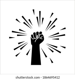 Black hand raised in a clenched fist icon. Freedom sign and protest symbol on white background. color editable