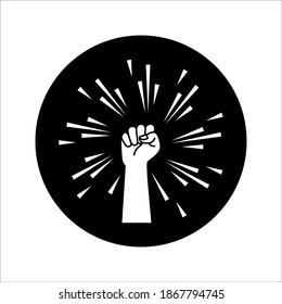 Black hand raised in a clenched fist icon. Freedom sign and protest symbol on white background. color editable