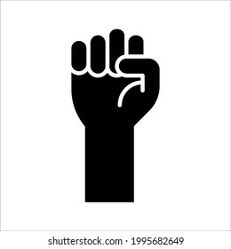 Black hand raised in a clenched fist icon. Freedom sign and protest symbol on white background. color editable