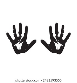 Diseño de impresión de concepto de icono humano de mano negra derecha e izquierda.