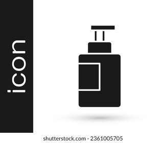 Black Hand sanitizer bottle icon isolated on white background. Disinfection concept. Washing gel. Alcohol bottle for hygiene.  Vector