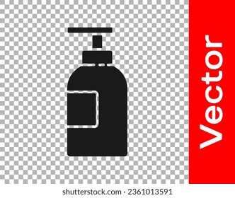 Black Hand sanitizer bottle icon isolated on transparent background. Disinfection concept. Washing gel. Alcohol bottle for hygiene.  Vector Illustration