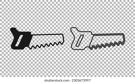 Black Hand saw icon isolated on transparent background.  Vector