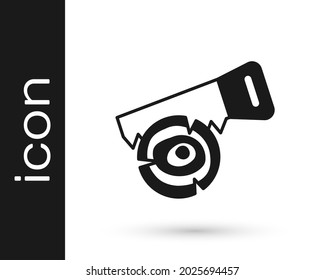 Black Hand saw and log icon isolated on white background.  Vector
