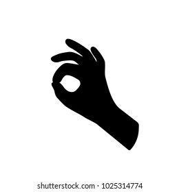 black hand silhouette like ok gesture. flat style trend simple well logo graphic design isolated on white background. concept of triumph or remarkably emblem and approval correct and yes arm movement