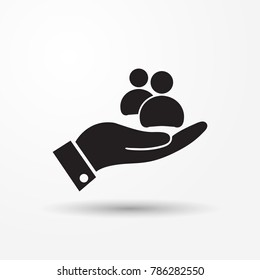 Black hand silhouette. people in the hand vector direction sign