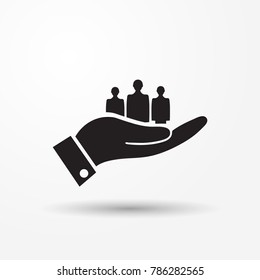 Black hand silhouette. people in the hand vector direction sign