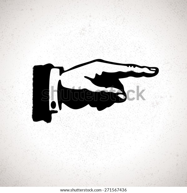 Black hand silhouette with pointing finger. Vector\
direction sign