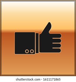 Black Hand thumb up icon isolated on gold background.  Vector Illustration