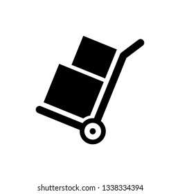 Black Hand Truck And Boxes Icon Isolated On White Background. Dolly Symbol. Vector Illustration