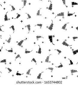 Black Hand truck and boxes icon isolated seamless pattern on white background. Dolly symbol.  Vector Illustration
