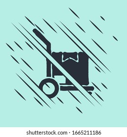 Black Hand truck and boxes icon isolated on green background. Dolly symbol. Glitch style. Vector Illustration