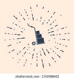 Black Hand truck and boxes icon isolated on beige background. Dolly symbol. Abstract circle random dots. Vector Illustration