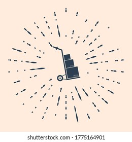 Black Hand truck and boxes icon isolated on beige background. Dolly symbol. Abstract circle random dots. Vector Illustration