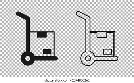 Black Hand truck and boxes icon isolated on transparent background. Dolly symbol.  Vector