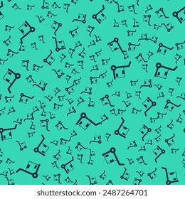 Black Hand truck and boxes icon isolated seamless pattern on green background. Dolly symbol.  Vector