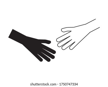 Black hand and White hand on White background