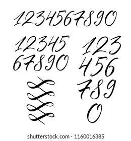 Black hand written calligraphy numbers on white background. Vector numerals 1-10