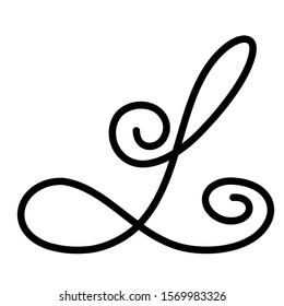 Black hand written monogram capital letter L on a white isolated background
