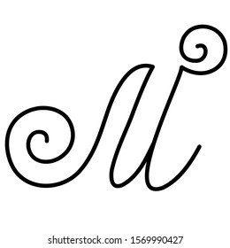 Black hand written monogram capital letter M on a white isolated background