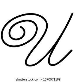 Black hand written monogram capital letter U on a white isolated background