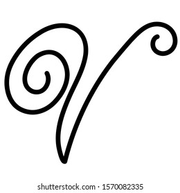 Black hand written monogram capital letter V on a white isolated background