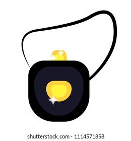 Black handbag with golden elements. Female handbag. Woman, girl handbag. Modern flat cartoons style vector illustration icons. Isolated on white background. Ladies gold handbag. Fashion accessory. 