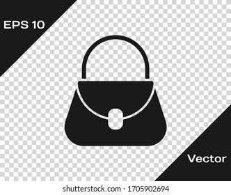 Black Handbag icon isolated on transparent background. Female handbag sign. Glamour casual baggage symbol. Vector Illustration