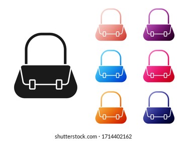 Black Handbag icon isolated on white background. Female handbag sign. Glamour casual baggage symbol. Set icons colorful. Vector Illustration