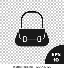 Icono del bolso negro aislado en fondo transparente. Señal de bolso de mano para mujeres. Símbolo del equipaje casual del glamur.  Ilustración vectorial