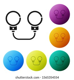 Black Handcuffs icon isolated on white background. Set icons colorful circle buttons. Vector Illustration
