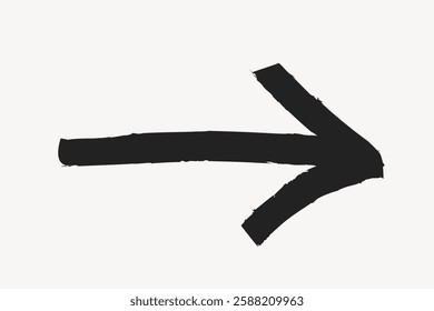 Black hand-drawn arrow pointing right on a white background. Simple arrow design, bold black arrow, right direction. Minimalist arrow illustration. Isolated vector element.