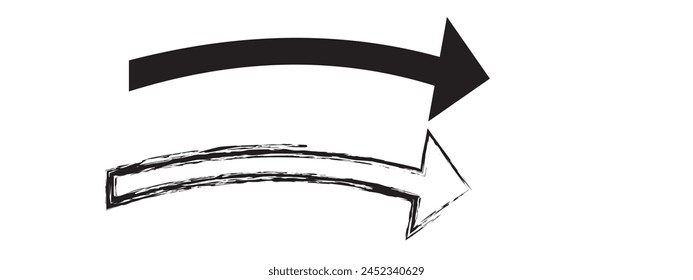 Black hand-drawn brush stroke arrow isolated on a white background 