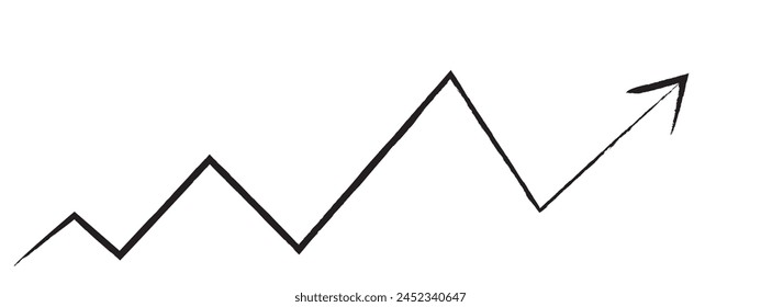 Black hand-drawn brush stroke arrow isolated on a white background 