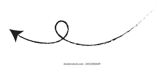 Black hand-drawn brush stroke arrow isolated on a white background 