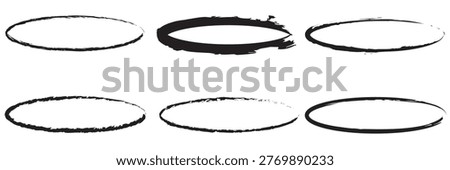  black Handdrawn doodle grunge circle highlights. Charcoal pen round ovals. Marker scratch scribble inrounder. Round scrawl frames. , white background, EPS10 