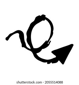 Black handdrawn doodle pointer arrow in vintage style. Web icon. Line art. Navigation pointer.
