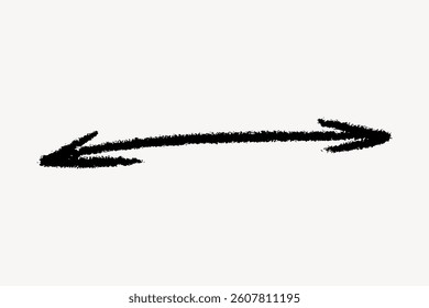 Black hand-drawn double-headed arrow on a white background. The arrow is sketched with rough edges, pointing in opposite directions. Simple and minimalist design. Doodle illustration vector.