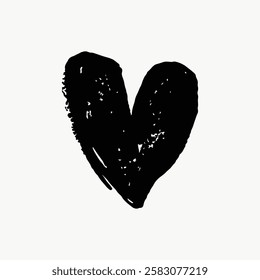 Black hand-drawn heart on a white background. Simple heart design, heart illustration, symbol. Minimalist artistic sketch. Valentine's Day illustration vector.