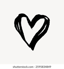 Black hand-drawn heart on white background. Simple heart design, heart illustration, shape. Artistic heart symbol, bold outline, expressive art. Doodle illustration vector.