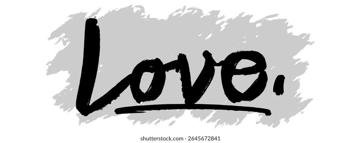 Black hand-drawn “Love” lettering with gray splatter background. Ideal for inspirational art, spiritual themes, and Christian faith-based design projects.