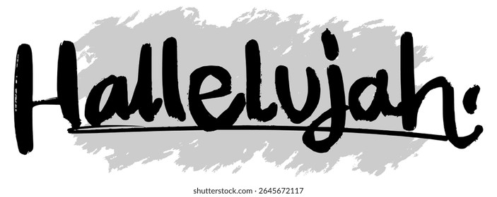 Black hand-drawn “Hallelujah” lettering on gray splatter background. Perfect for worship art, Christian design, and inspirational religious projects.