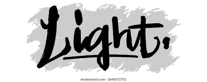 Black hand-drawn “Light” lettering on gray splatter background. Perfect for spiritual themes, inspirational art, and Christian faith-based designs.