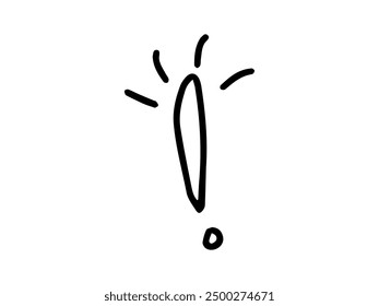 Black hand-drawn outline illustration of exclamation mark isolated on a white background. Concept of punctuation, alert, expression, minimalist style. Print, icon, design element