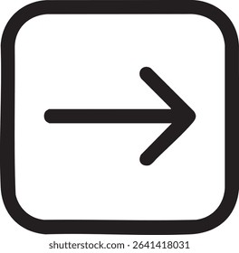A black, hand-drawn style right arrow is enclosed within a rounded square on a white background.