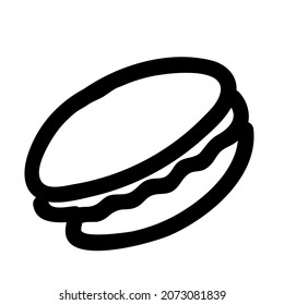 A Black hand-drawn vector illustration of a macaron or a cupcake isolated on a white background